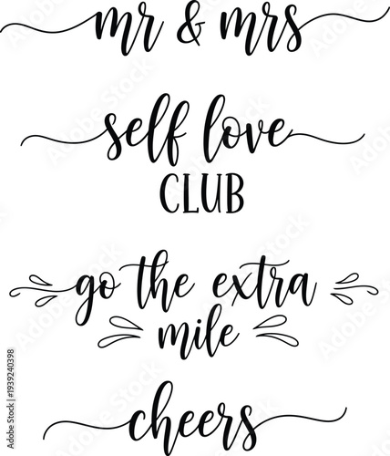 Elegant handwritten phrases on a white background for various occasions and motivations
