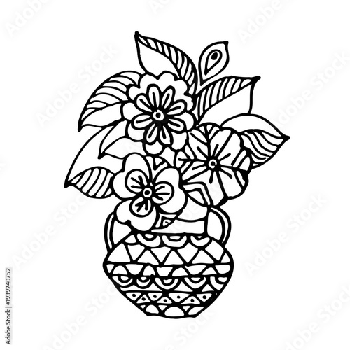 Wallpaper Mural A linear, black and white bouquet with flowers and leaves. Vector flower illustration. Botanical drawing for modern decor, postcards, logos.	 Torontodigital.ca