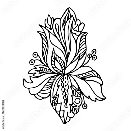 Wallpaper Mural A linear, black and white bouquet with flowers and leaves. Vector flower illustration. Botanical drawing for modern decor, postcards, logos.	 Torontodigital.ca