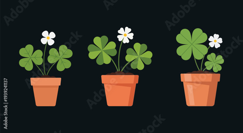 St patrick's day vector bundle clover flowers in pots illustration