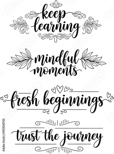 Inspirational quotes with floral designs for personal growth and mindfulness