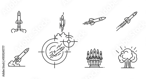 Collection of Rocket Icons and Symbols for Military and Space Exploration.