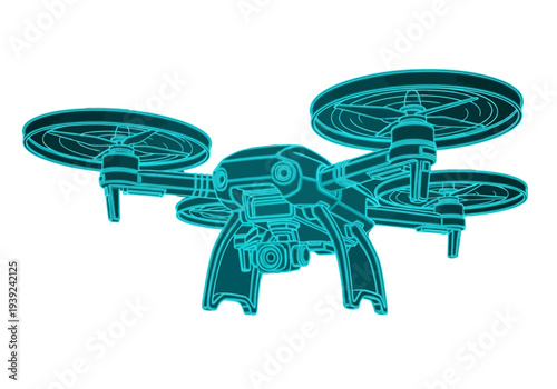 Sci-fi drone wireframe illustration isolated on dark background for tech