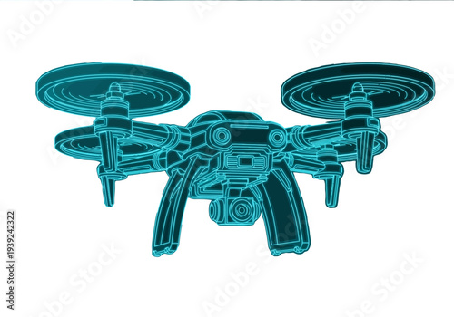 Modern UAV quadcopter technology concept with neon blue light lines
