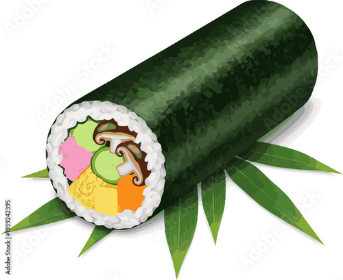  Isolated a realistic Ehomaki, bamboo leaves, vector art with white background..