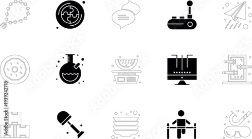 Business icons and symbols in black and white