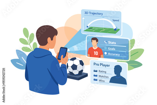 Man Using Smartphone Analyzing Soccer Player Data and Trajectory.