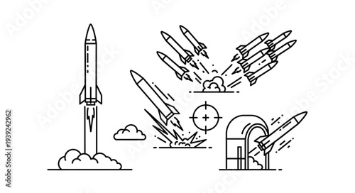 Collection of Missile Launch Illustrations and Icons.