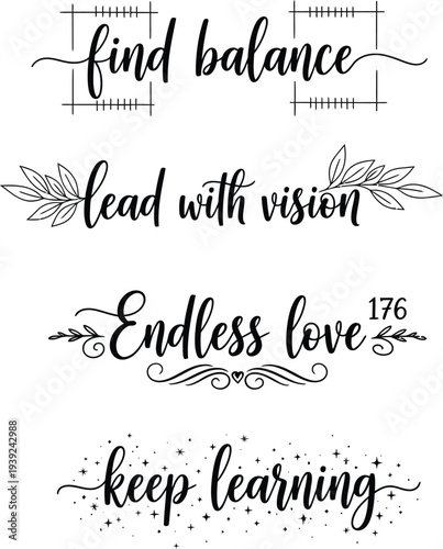 Four inspirational quotes with elegant typography and decorative elements