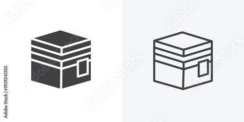 Kaaba icon vector sign symbol isolated on white. Stroke and clipart style