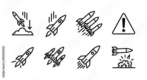 Collection of Rocket Icons and Symbols for Space Exploration and Military Use.