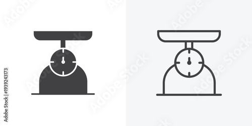 Kitchen scales icon vector sign symbol isolated on white. Stroke and clipart style
