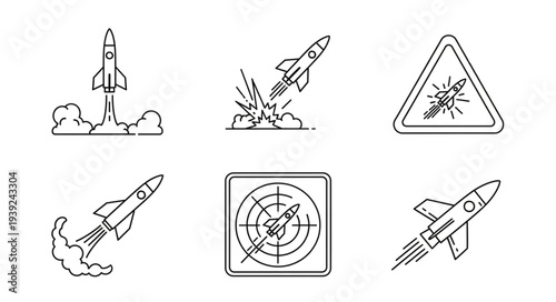 Collection of rocket launch and space exploration icons.