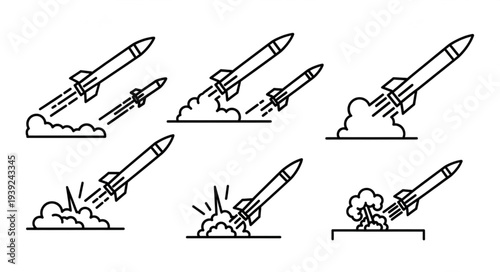 Rocket Launch Collection Icons Set.