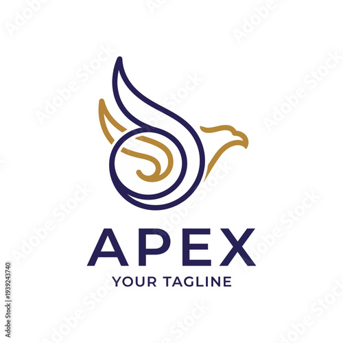 A sleek and modern logo for Apex featuring an abstract bird design, symbolizing elevation, ambition, and professionalism, perfect for leading brands in various industries.