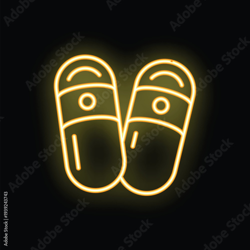 Yellow neon icon of two pills glowing on dark background