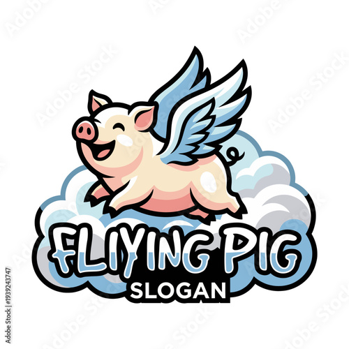 A whimsical and playful logo of a flying pig surrounded by fluffy clouds, evoking imagination and dreams, ideal for creative businesses with a fun, lighthearted approach.