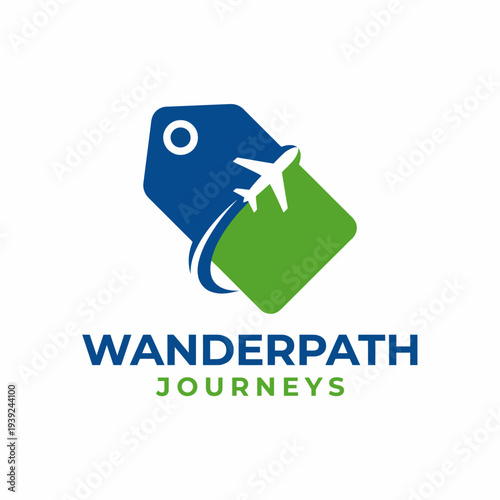 This logo integrates an airplane with a luggage tag, conveying the excitement of travel and discovery, which is ideal for travel agencies or journey planning services.
