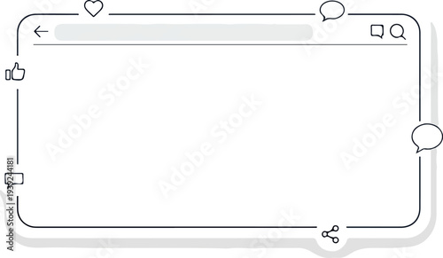 A blank social media interface with icons for likes, comments, and sharing, representing online communication and engagement in a minimalist design