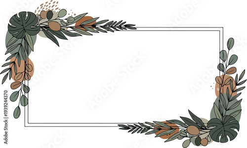 Elegant floral border design with organic elements and a minimalist frame, perfect for invitations and decorative accents