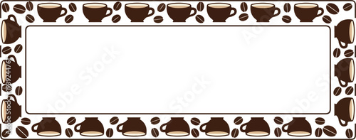 A delightful coffee cup and bean border with ample empty space for personalized text or creative designs, perfect for cafes and coffee lovers