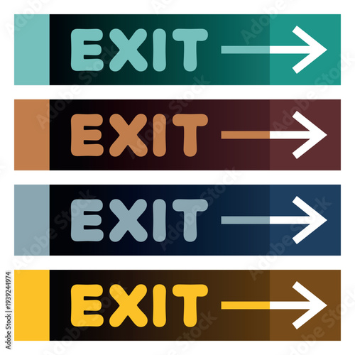 Four colored signs with arrows