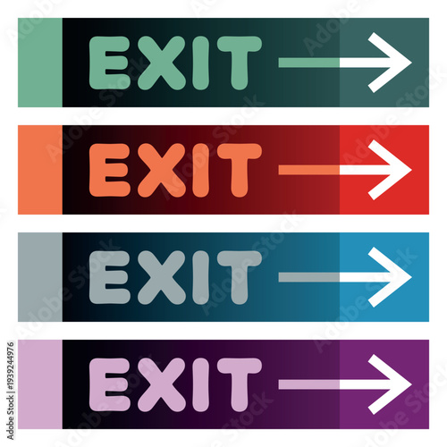 Four colored signs with arrows