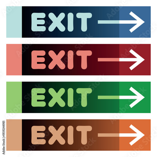 Four colored signs with arrows