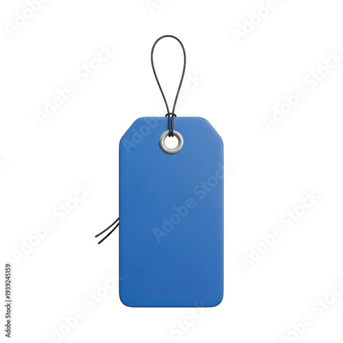 Blue tag with string attachment isolated on transparent background