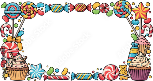 Sweet Dreams Candy Border Design A Whimsical Assortment of Colorful Candies, Cupcakes, and Lollipops Creating a Festive Frame for Your Designs