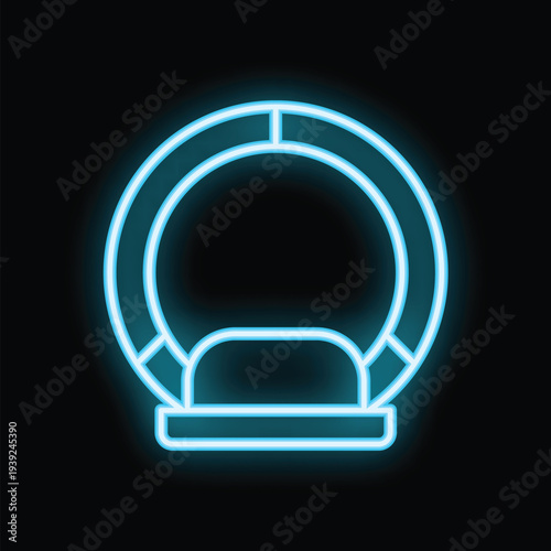 Blue neon sign of a mri scanner glowing in the dark