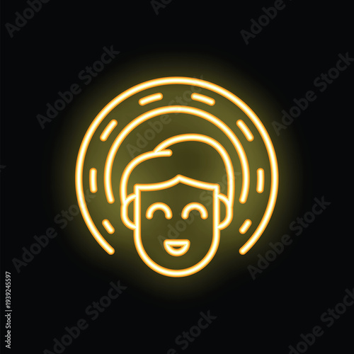 Neon sign of a smiling man with his eyes closed, radiating tranquility and a sense of inner peace
