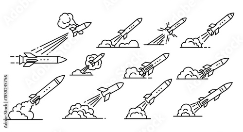 Rocket Launch Sequence Collection Icons.