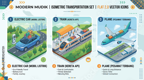 Modern transportation icons for eco-friendly travel and commuting