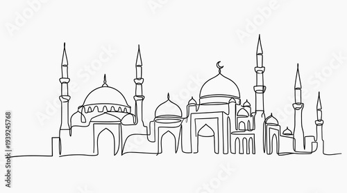 Elegant mosque architecture in continuous line art style
