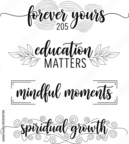 Four inspirational quotes written in elegant calligraphy on a white background
