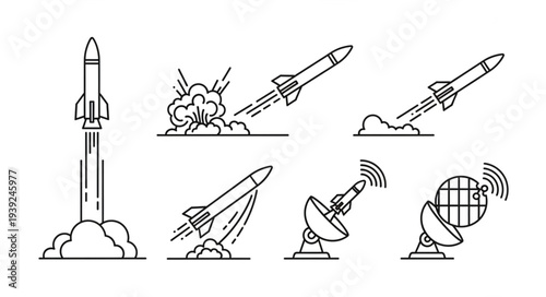 Rocket Launch and Satellite Dish Icons.