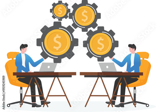 Professionals Collaborating on Financial Growth Gear System