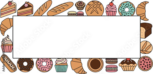 A delightful assortment of bakery treats framing a blank space, perfect for text or design elements