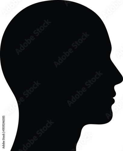 Black silhouette of a human head in profile against a plain for design use