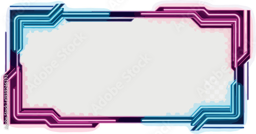 Futuristic Neon Border Frame with a White Empty Space for Text and Graphics in a Retro-Cyberpunk Style