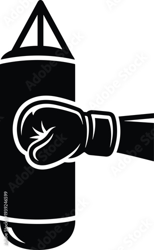 Black and white illustration of a boxing glove punching a punching bag