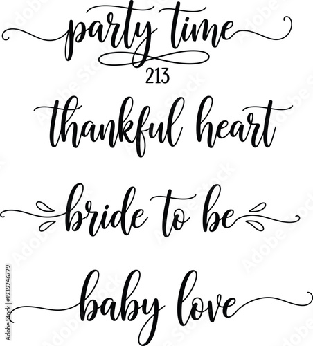 Elegant handwritten phrases on a white background for various occasions
