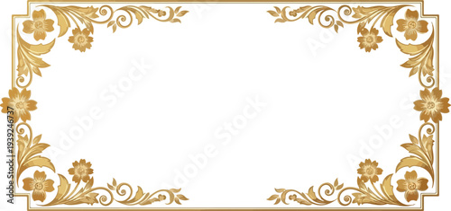 Elegant Golden Ornate Border Frame with Floral Motifs - Decorative Element for Invitations, Certificates, and Formal Documents