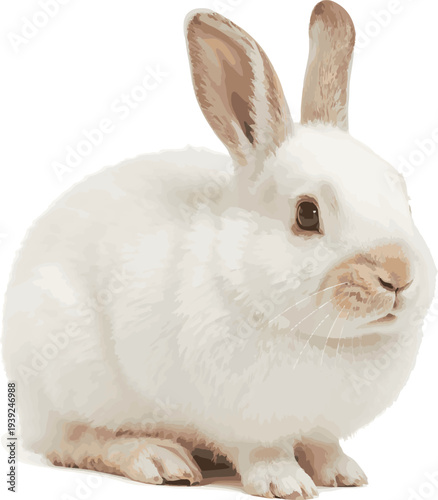 Isolated a realistic Fluffy white rabbit vector art with white background