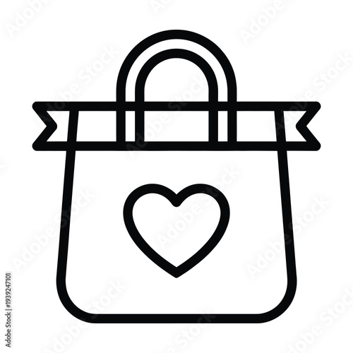 Stylish vector of a shopping bag with a heart design and ribbon handles