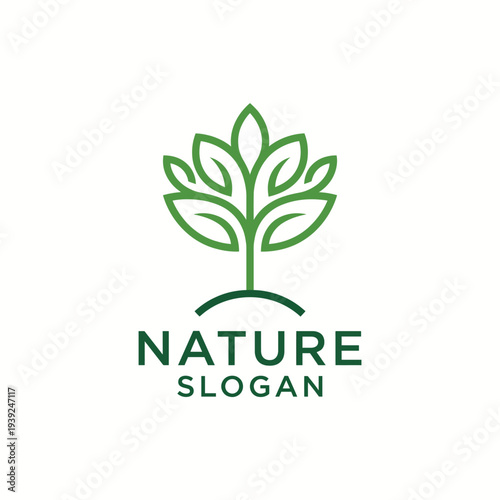 This image features a stylized green tree symbolizing growth and nature, complemented by the text 'NATURE SLOGAN' in a clean font, perfect for eco-friendly branding.
