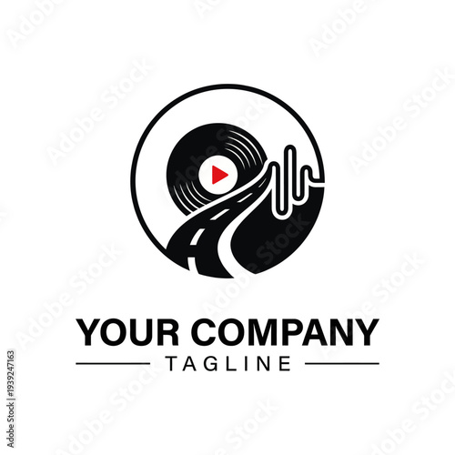 A sleek logo design featuring a vinyl record incorporated into a road motif, ideal for music or entertainment-related businesses looking for modern branding.