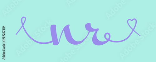 NR initial wedding monogram calligraphy vector illustration. Hand drawn lettering n and r love logo design for valentines day poster, greeting card