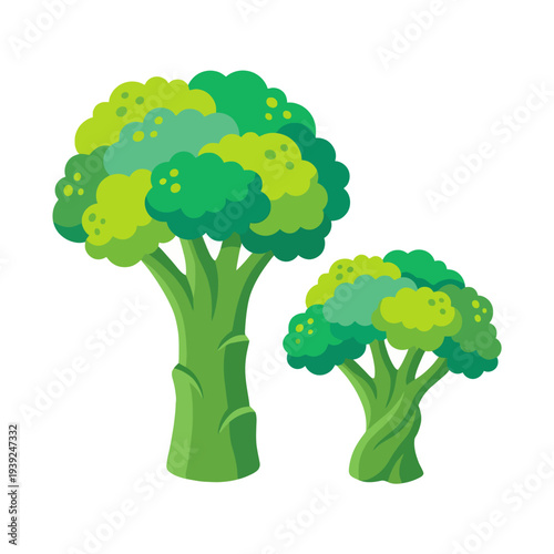 This playful illustration showcases two cartoon-style broccoli trees, symbolizing health, nutrition, and the importance of adding vegetables to your diet in a fun way.